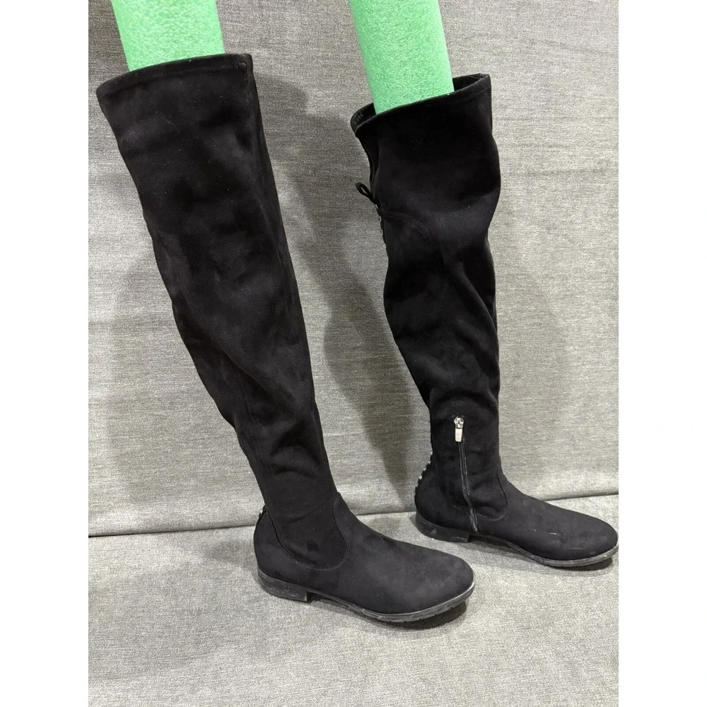 Marc Fisher Jaywalk Over The Knee Boots Womens Size 8M Faux Suede Studs Black